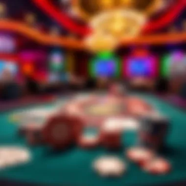 A vibrant online poker table featuring a mix of cards and chips