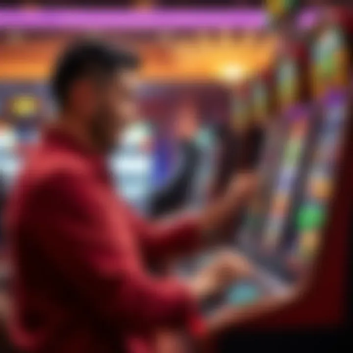 Player interacting with a slot machine, highlighting user engagement
