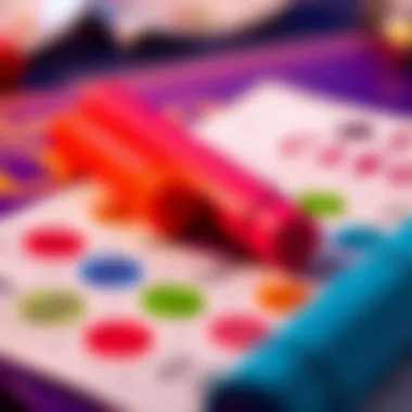 A close-up of a bingo card and colorful markers