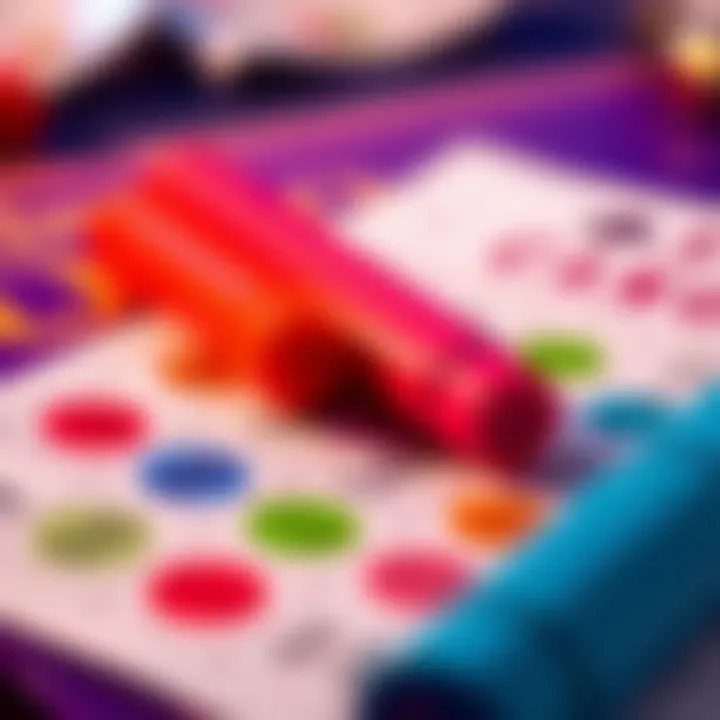A close-up of a bingo card and colorful markers