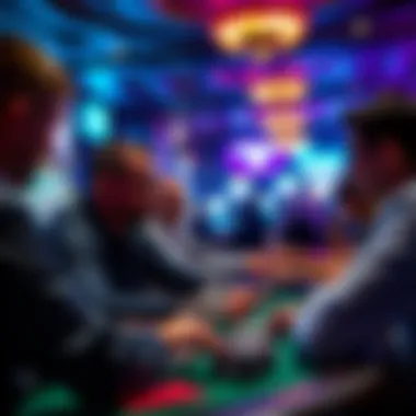 Strategic discussions among players in a lively casino environment