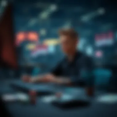 Solo Engagement in Computer Poker A focused individual playing a computer poker game alone at a desk.