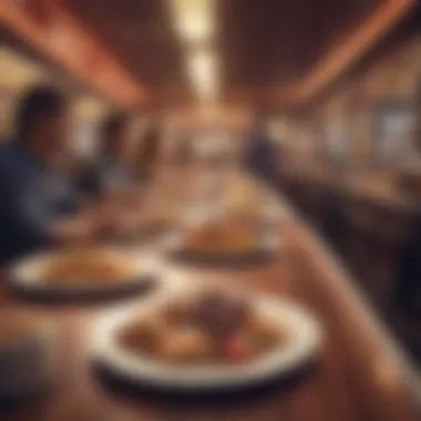 A guest savoring a delightful dish in a lively buffet atmosphere