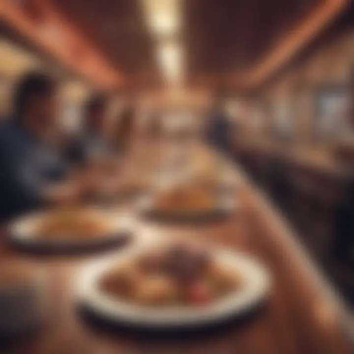 A guest savoring a delightful dish in a lively buffet atmosphere