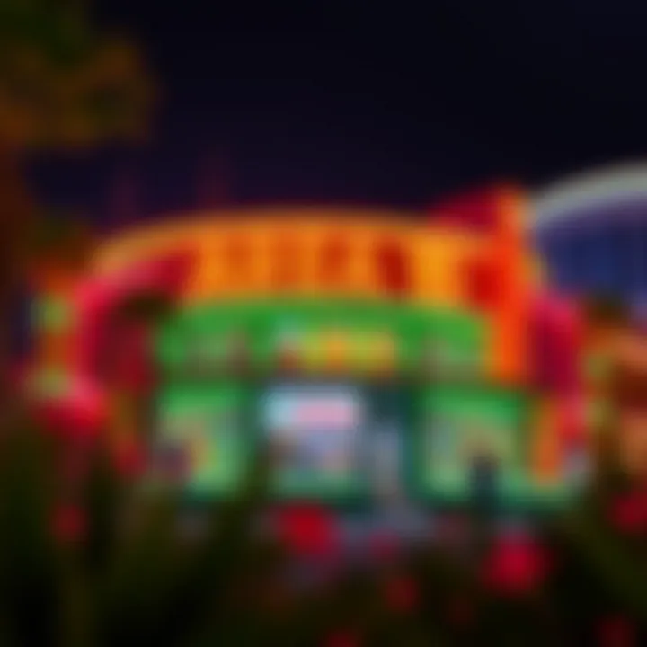 The vibrant exterior of Area 15 illuminated at night