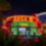 Illuminated Exterior of Area 15 The vibrant exterior of Area 15 illuminated at night