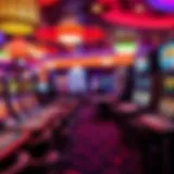 A vibrant casino floor showcasing various gaming tables and slot machines
