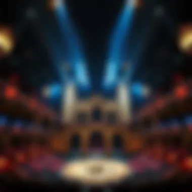 The Grand Arena A majestic view of the grand arena set for the Tournament of Kings, highlighting its elaborate medieval decor