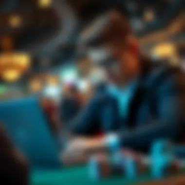 Strategic Gameplay A focused player analyzing strategies on a laptop