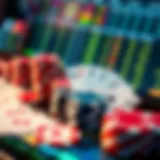 An array of poker chips and cards on a digital interface