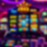 Vibrant slot machine interface showcasing various game themes