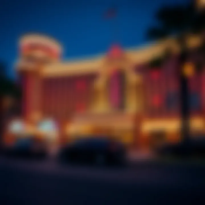 Illuminated Casino Facade An exterior view of a modern casino building illuminated at night