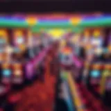A panoramic view of a bustling casino floor filled with slot machines and gaming tables