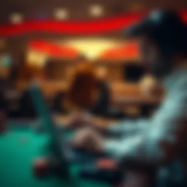 Analyzing Blackjack Strategies Player analyzing blackjack strategies on a laptop