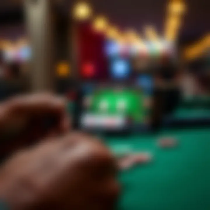 Poker App Interface Close-up of a smartphone displaying a poker app interface