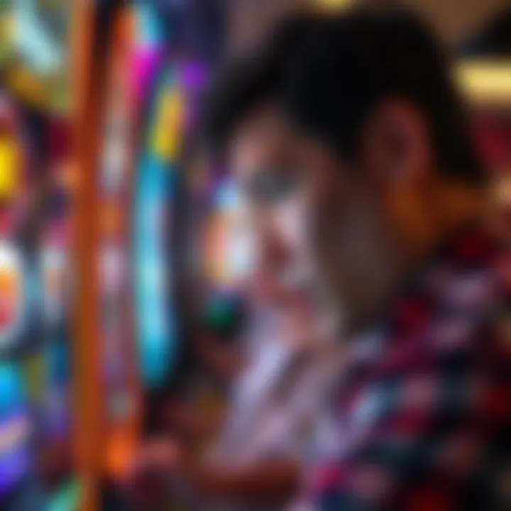 The Psychology of Player Engagement A captivating close-up of a player engaging with a slot machine, displaying emotion.