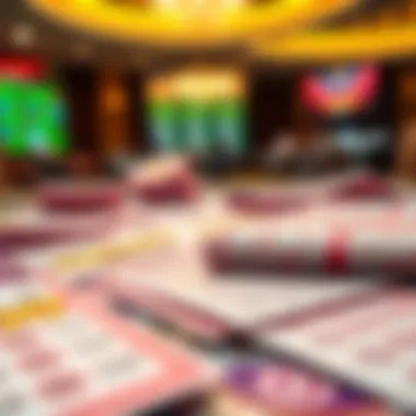 Colorful lottery tickets spread out on a table