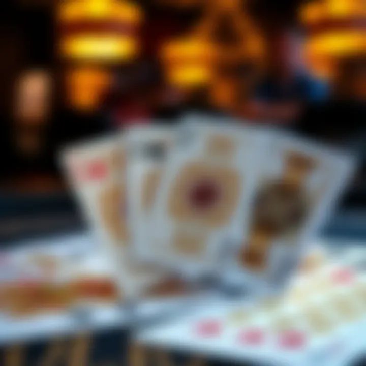 Intricate Card Design of Texas Golden Poker A close-up of Texas Golden Poker cards laid on a table, showcasing the unique design