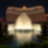 Exterior view of the Bellagio Casino showcasing its iconic fountains