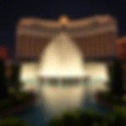 Exterior view of the Bellagio Casino showcasing its iconic fountains