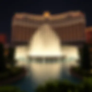 Exterior view of the Bellagio Casino showcasing its iconic fountains