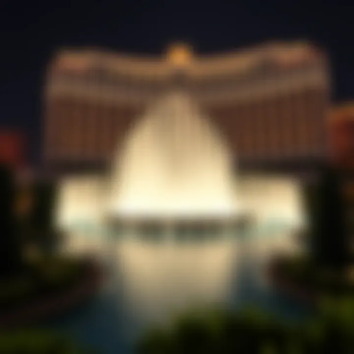 Exterior view of the Bellagio Casino showcasing its iconic fountains