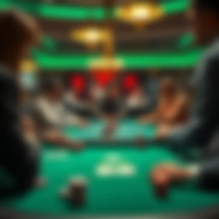 Strategic Moments in Poker An engaging poker table with players strategizing their next move