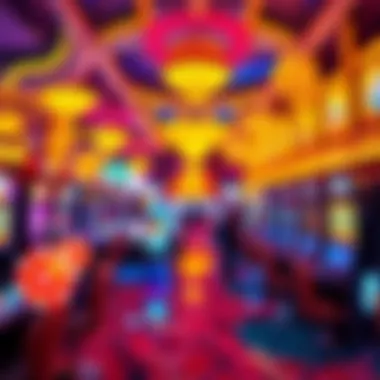 An intricate depiction of a vibrant casino floor highlighting gaming excitement