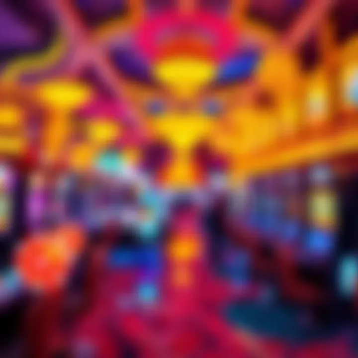 An intricate depiction of a vibrant casino floor highlighting gaming excitement