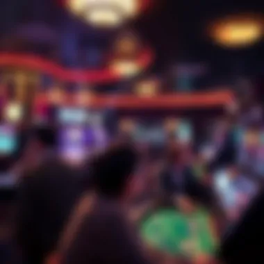 Lively Casino Atmosphere with Designated Smoking Space Casino interior showcasing a smoking area with patrons enjoying their games.