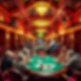 Interior view of a bustling poker club showcasing vibrant gameplay.