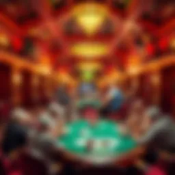 Interior view of a bustling poker club showcasing vibrant gameplay.