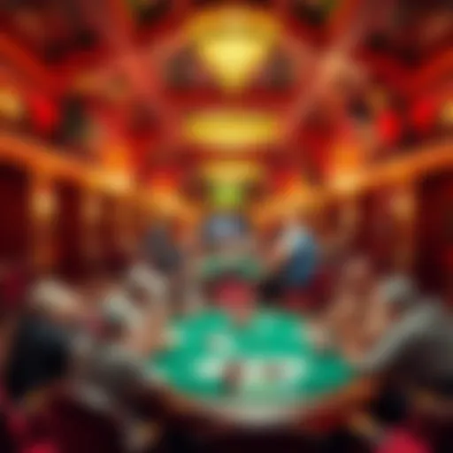 Interior view of a bustling poker club showcasing vibrant gameplay.
