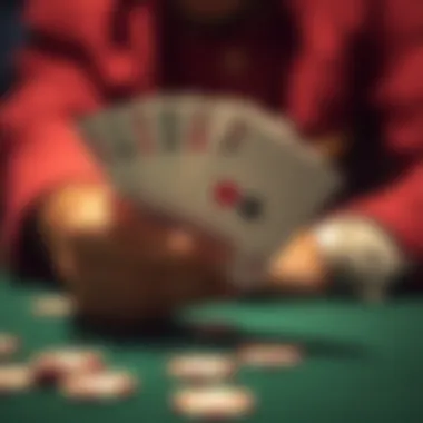 Card Reveal in Action Close-up of a player's hand revealing cards