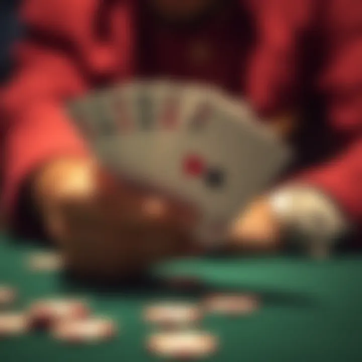 Card Reveal in Action Close-up of a player's hand revealing cards