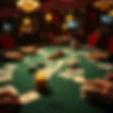 Strategic poker table layout showing chips and cards