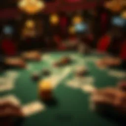 Strategic poker table layout showing chips and cards