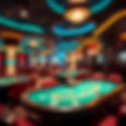 A vibrant casino environment showcasing live gaming tables