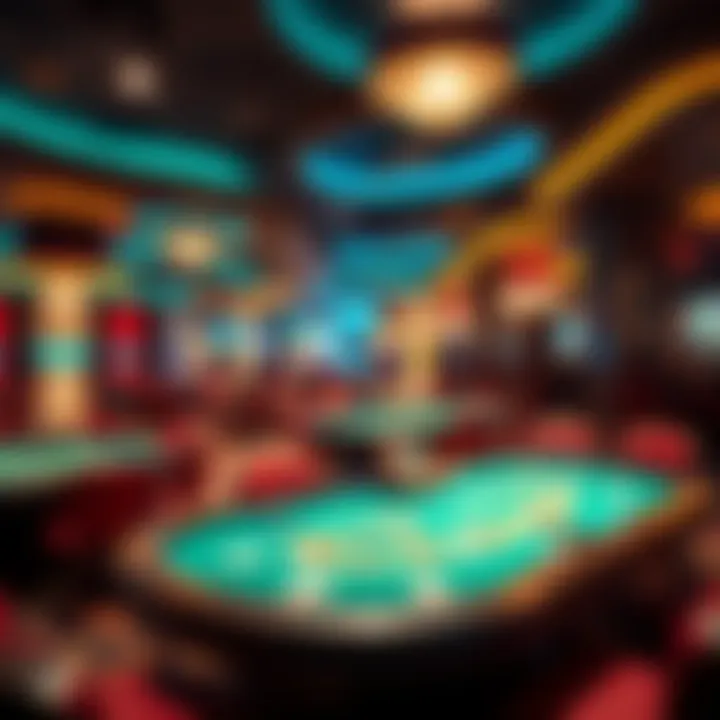 A vibrant casino environment showcasing live gaming tables