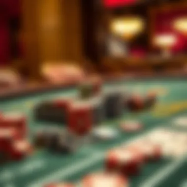 An elegant table setup for mini baccarat with cards and chips.