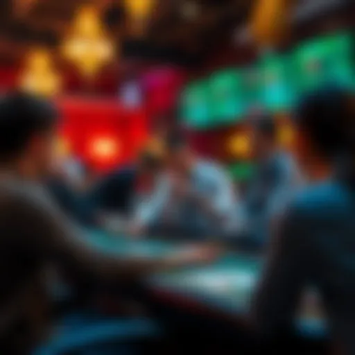 A vibrant depiction of an online poker game interface with players' avatars.