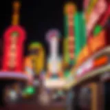 The iconic neon lights of Las Vegas casinos illuminating the night