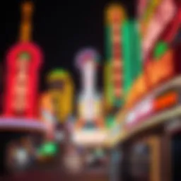 The iconic neon lights of Las Vegas casinos illuminating the night
