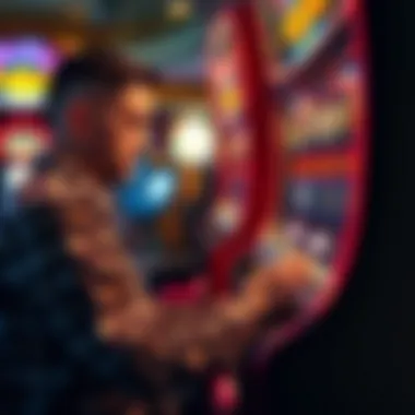 Player Strategizing at the Coin Pusher A focused player strategizing their next move at a coin pusher game