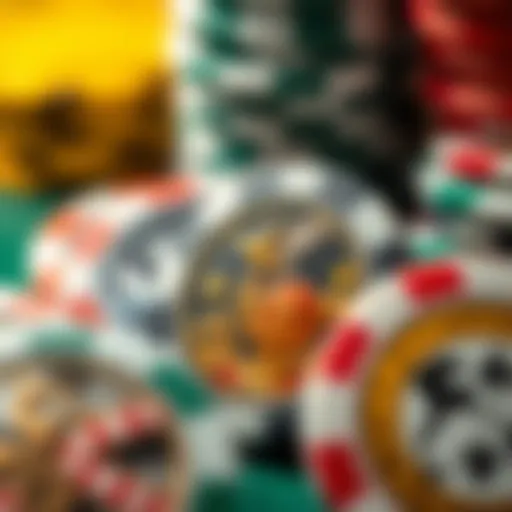 Close-up view of intricate casino chip designs