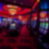 Vibrant gaming floor filled with casino tables and slot machines