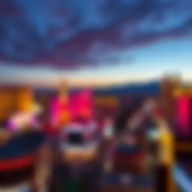 Panoramic view of the Las Vegas Strip at twilight, showcasing vibrant lights and iconic landmarks