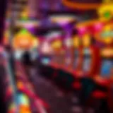 A captivating scene of a video game casino floor filled with vibrant gaming machines.