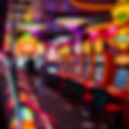 A captivating scene of a video game casino floor filled with vibrant gaming machines.