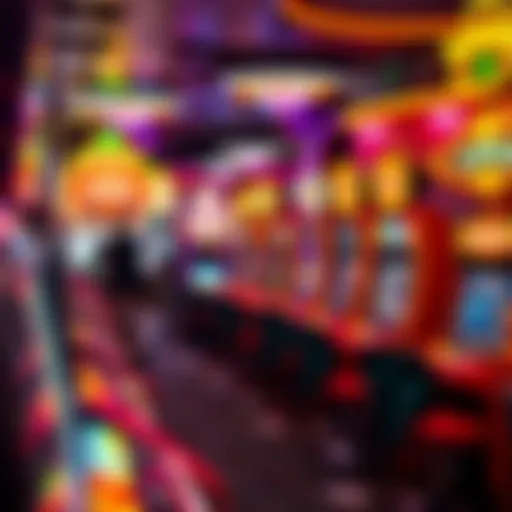 A captivating scene of a video game casino floor filled with vibrant gaming machines.